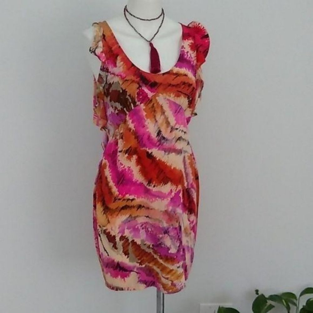 Ali Ro Fitted Dress Ruffled Multi Colored - Picture 7 of 8